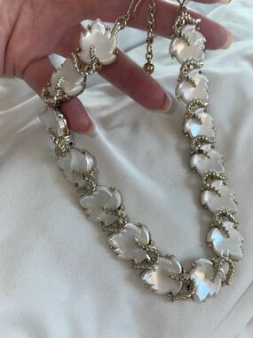 Marvella Signed Gold-Tone and Iridescent White Statement Necklace